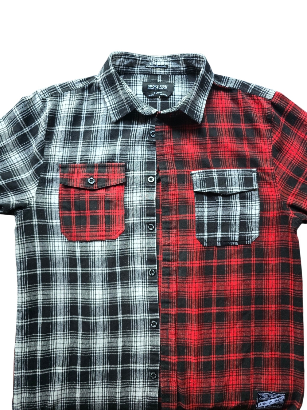 Men's Two-Tone Plaid Button-Down Shirt in Red & Black